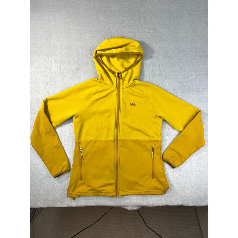 REI Co-op Fleece Hoodie Women Medium Yellow Excellent Full Zip Colorblock Jacket
